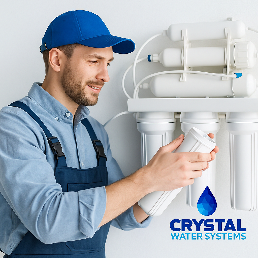 Plumber installing a water filter